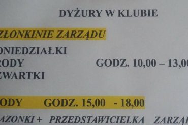 ZMIANA – DYŻURY marzec 2017 Amazonek i Dyżury stałe Zarządu